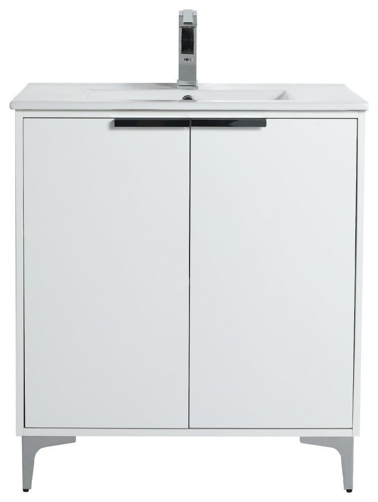 Wilmington Bath Vanity, White Matte, 30 Inch, Polished Chrome Hardware