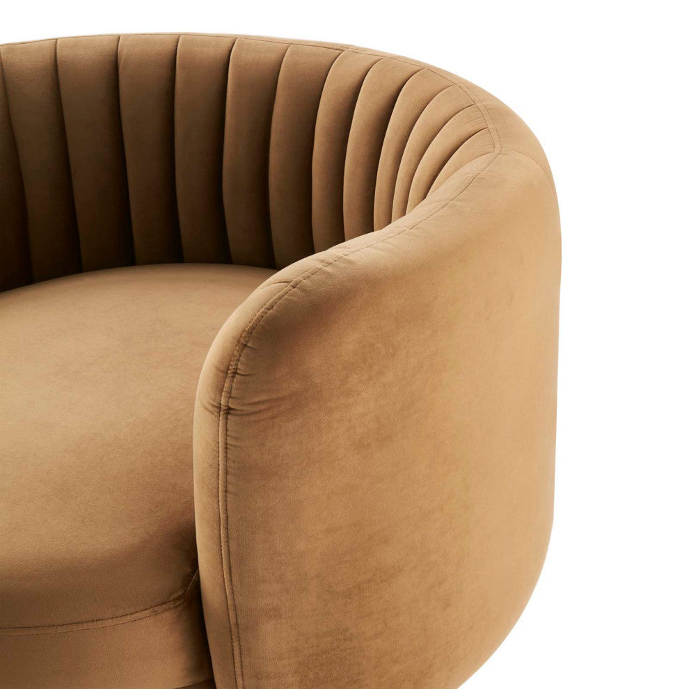 Armchair Swivel Accent Tufted Chair, Black Brown, Velvet, Modern, Hospitality