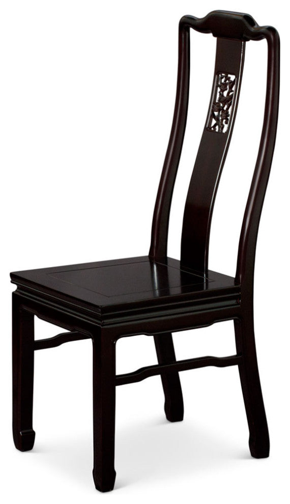 Dark Brown Rosewood Flower and Bird Oriental Side Chair