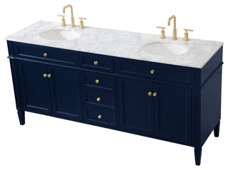 Home Living Vanity with Carrara White Marble Countertop, Blue, 72", Double Sink