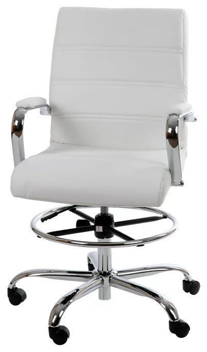 Swivel Office Chair, Comfortable Faux Leather Back & Adjustable Footrest, White