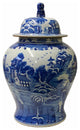 Chinese Blue White Porcelain Scenery Graphic General Temple Jar Hws1783