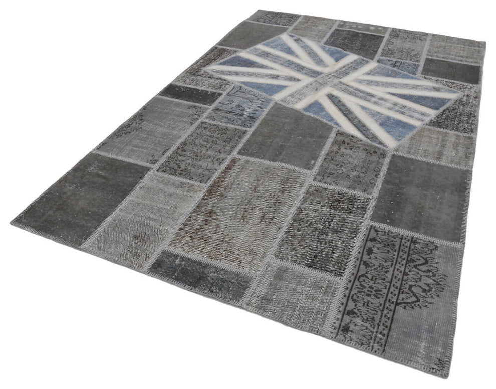 Rug N Carpet - Handwoven Anatolian 6' 7'' x 9' 11'' Flag Patchwork Rug