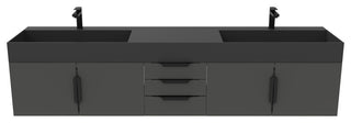 CastelloUSA Amazon 84" Wall Mounted Bathroom Vanity Set, Black, Black Top, Black Handles