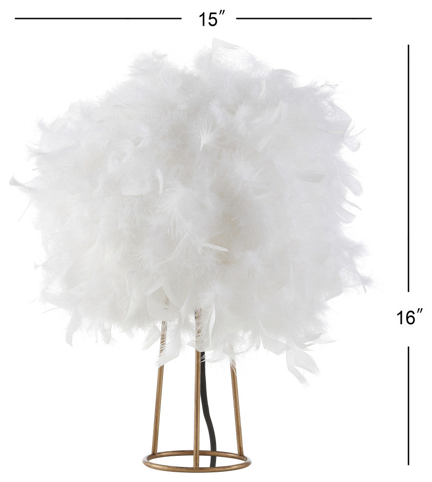 Stork 16" Feather Metal Led Table Lamp, White and Gold