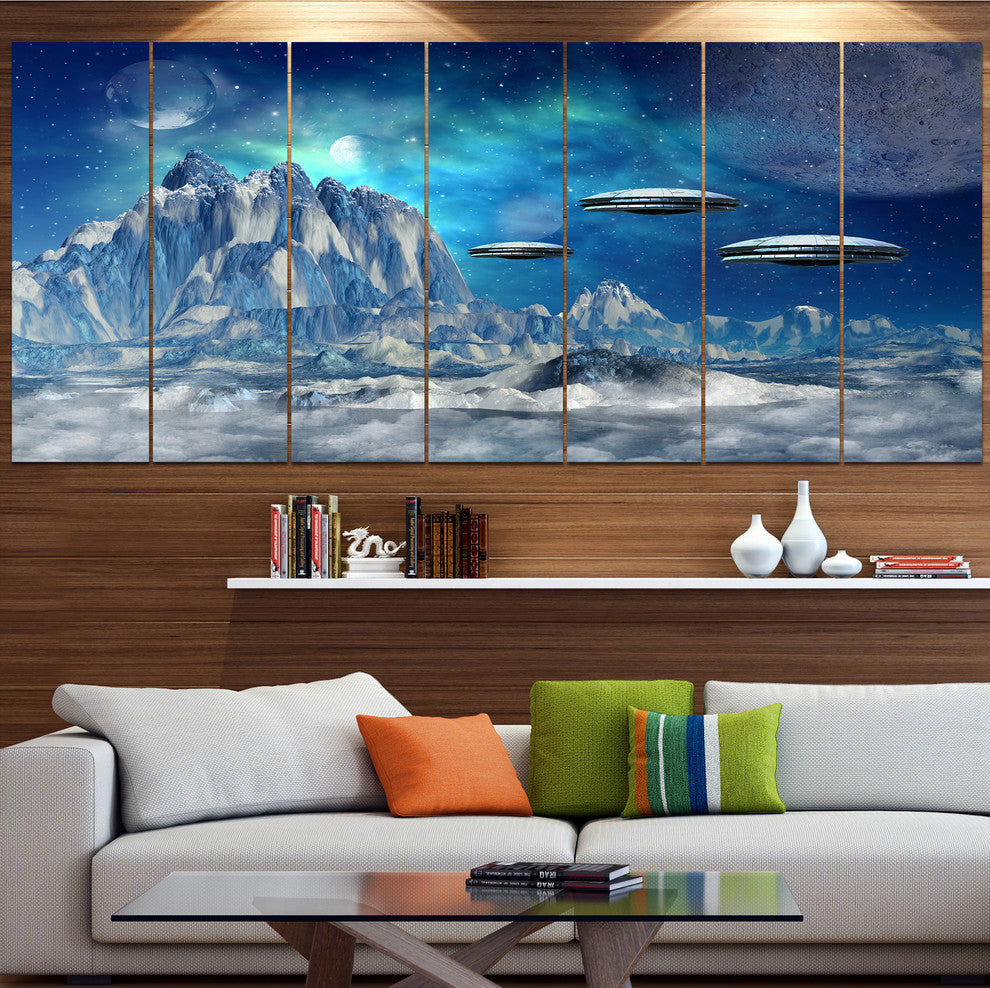 Blue Alien Planet, Landscape Canvas Art Print, 83"x32", 7 Panels