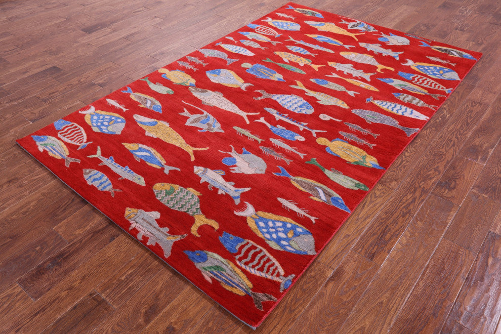 Handmade Gabbeh Fish Design Wool Rug 5' 3" X 8' 2" - Q15515