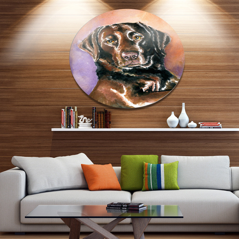 Brown Dog Watercolor, Animal Disc Metal Artwork, 11"