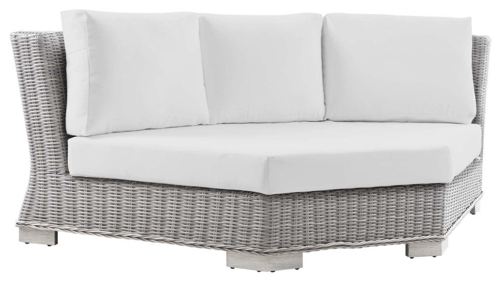 Conway Outdoor Patio Wicker Rattan Round Corner Chair Light Gray White