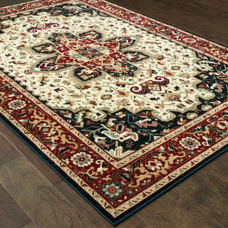 Karaman Traditional Medallion Red/ Ivory Area Rug, 6'7"x9'6"