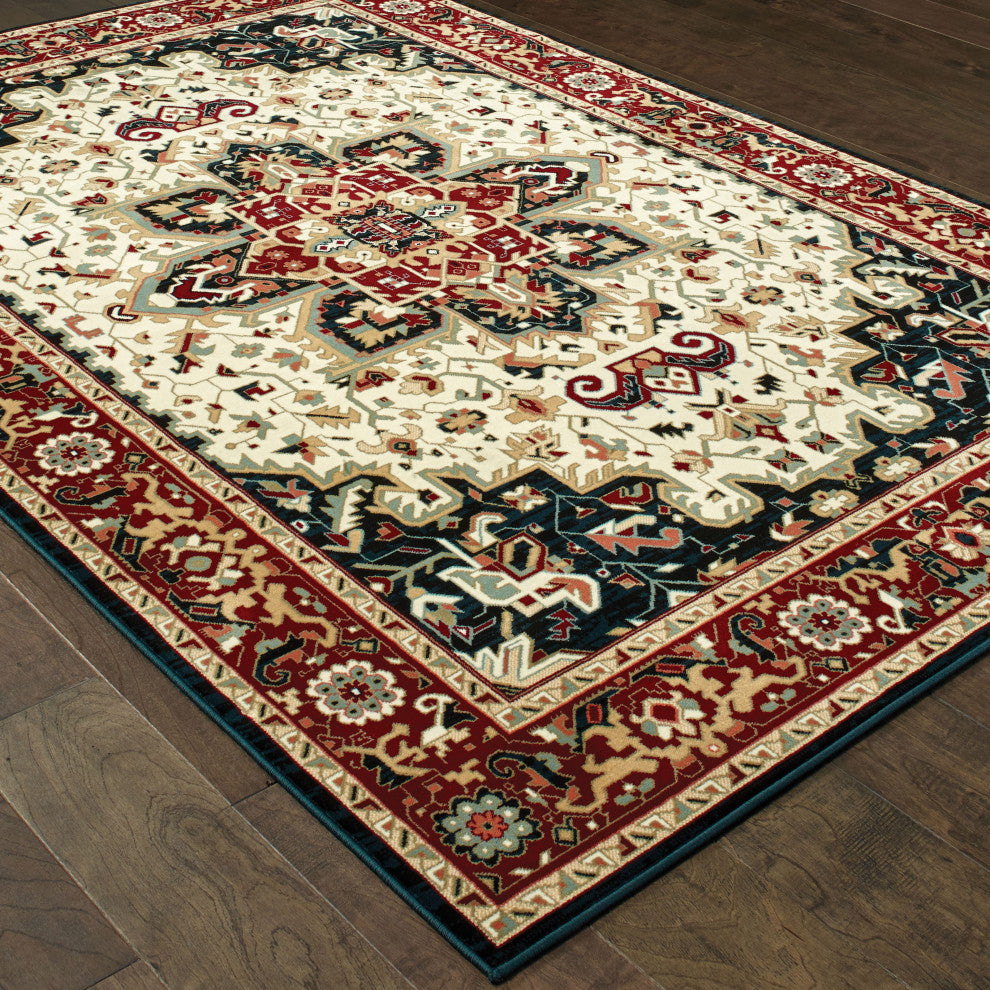 Karaman Traditional Medallion Red/ Ivory Area Rug, 6'7"x9'6"