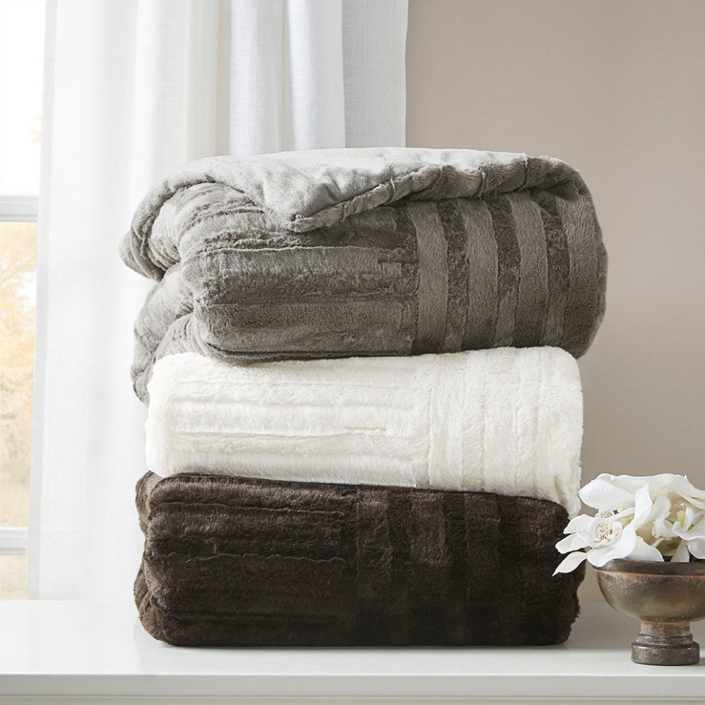 Madison Park Arctic Ultra Plush 50x60" Throw Blanket, Ivory