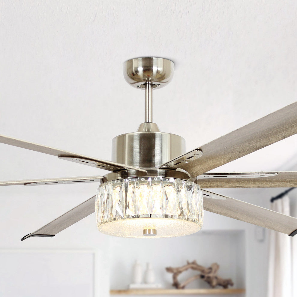 65 in. Indoor Nickel Integrated LED Crystal Ceiling Fan with DC Motor and Remote