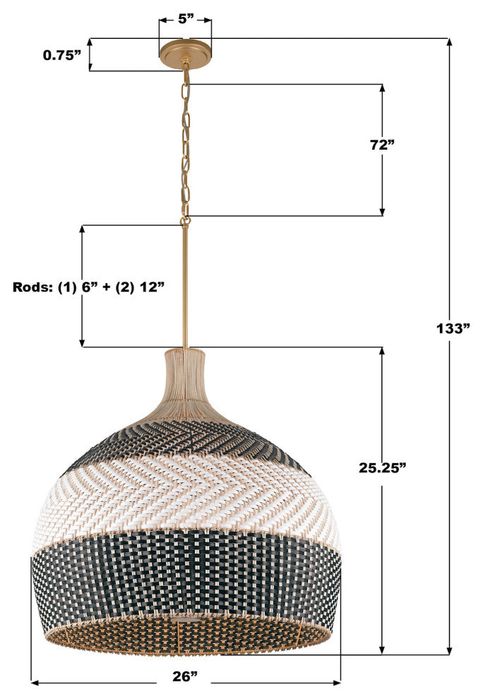 Crystorama Lighting Group ZAN-9006 Zanzibar 6 Light 26"W Pendant - Soft Gold /