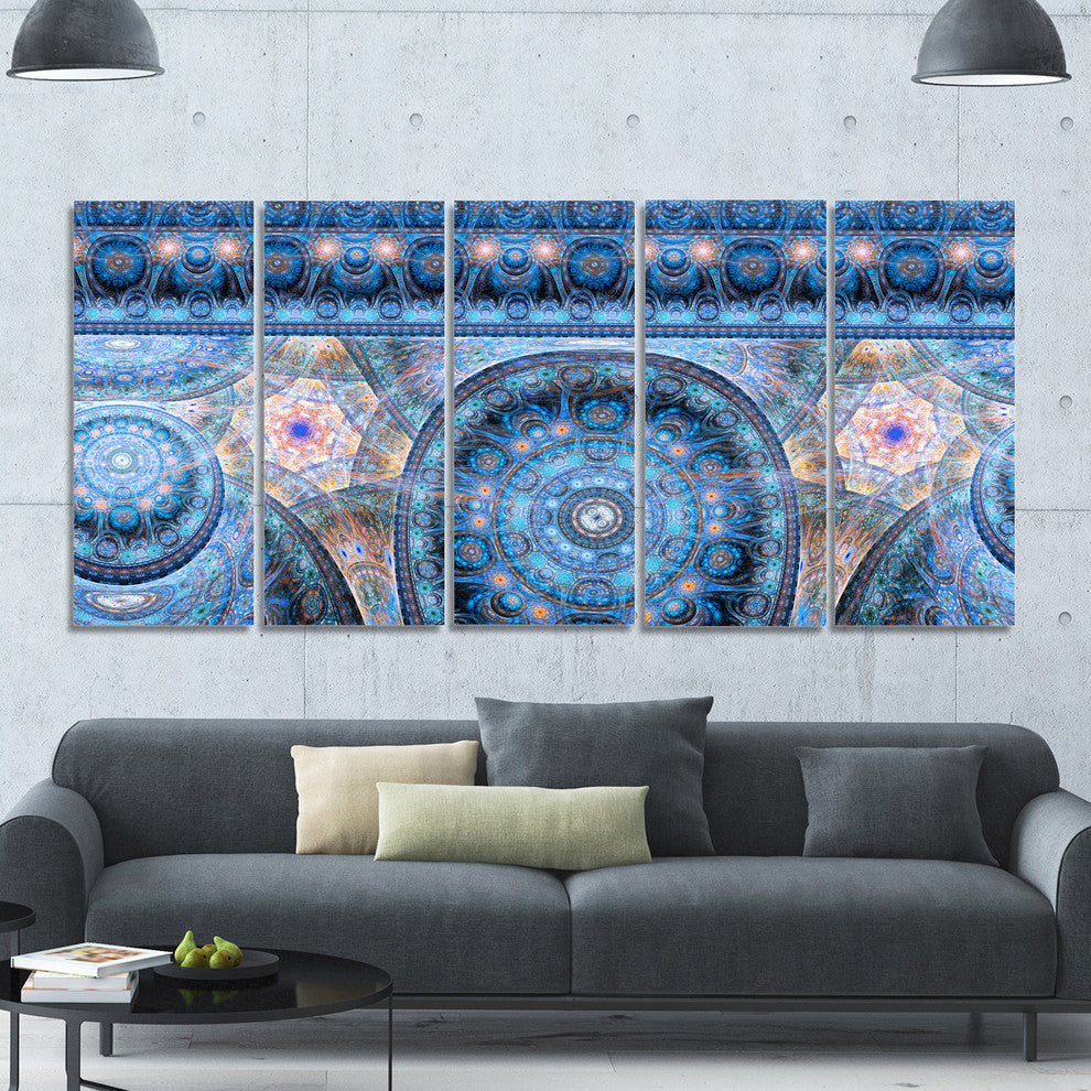 Light Blue Living Cells Fractal Design, Abstract Canvas Print, 60"x28", 5 Panels