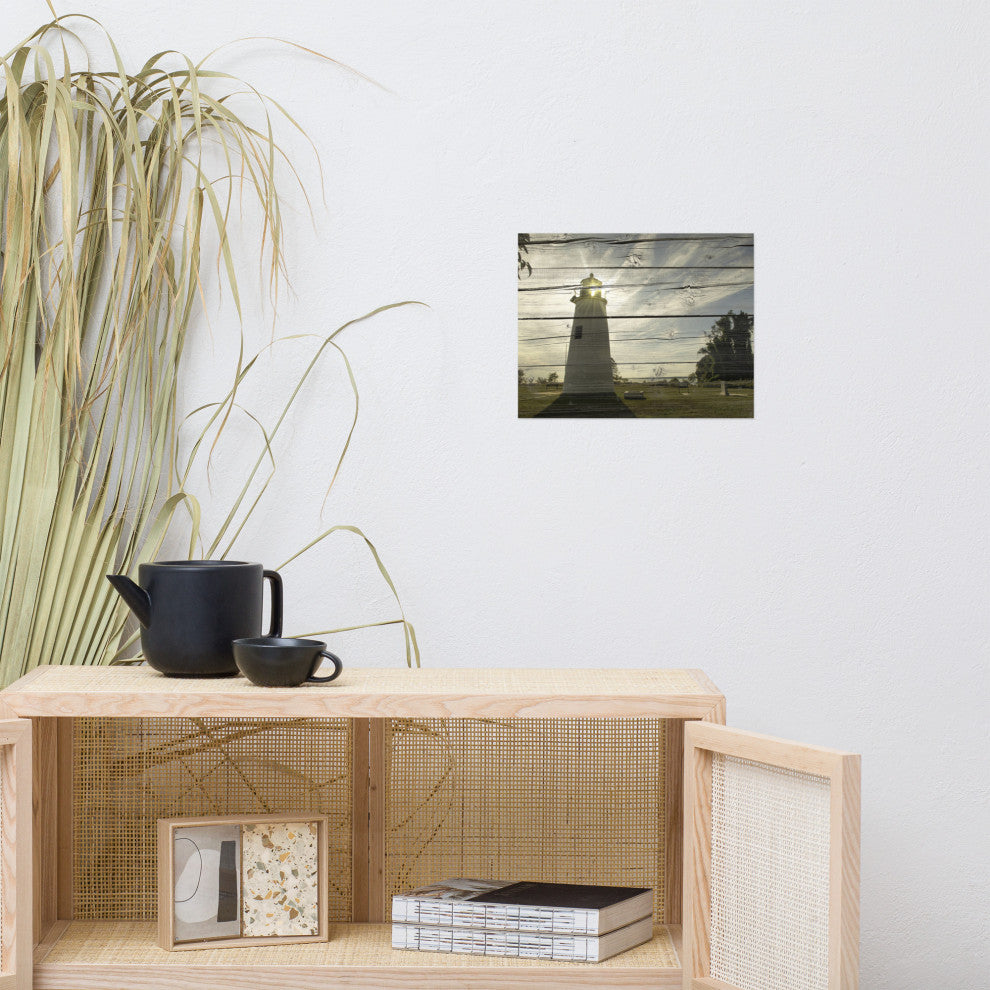 Faux Rustic Reclaimed Wood Turkey Point Lighthouse Unframed Wall Art Prints, 11" X 14"