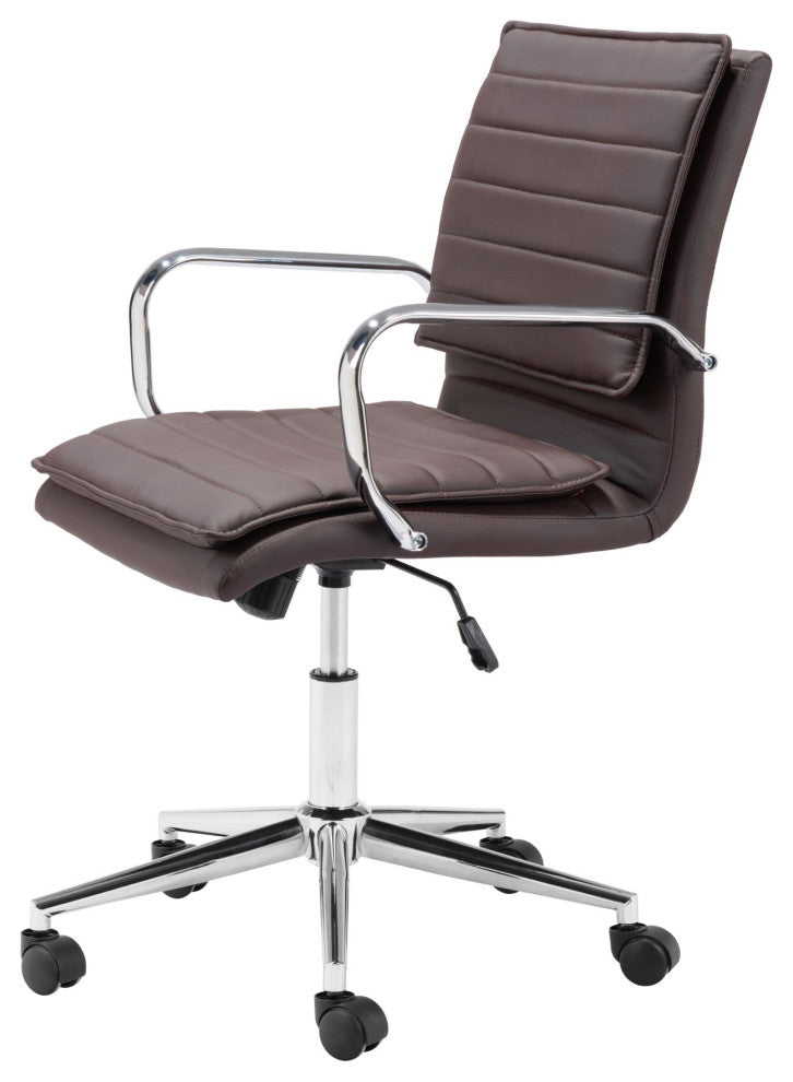 Computer Chair, Faux Vinyl Leather, Steel, Brown Black, Chrome, Business Office