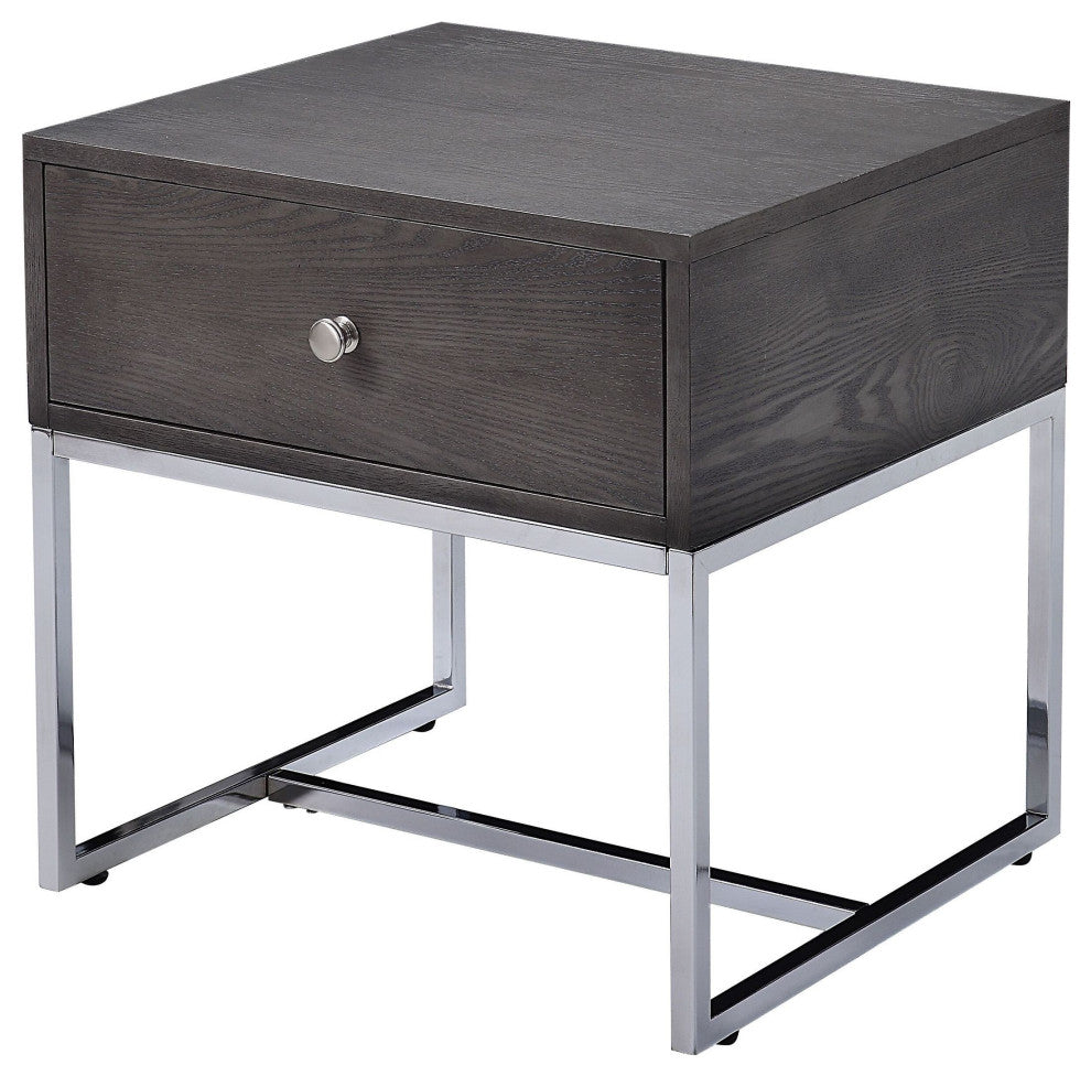 Iban End Table, Gray Oak and Chrome