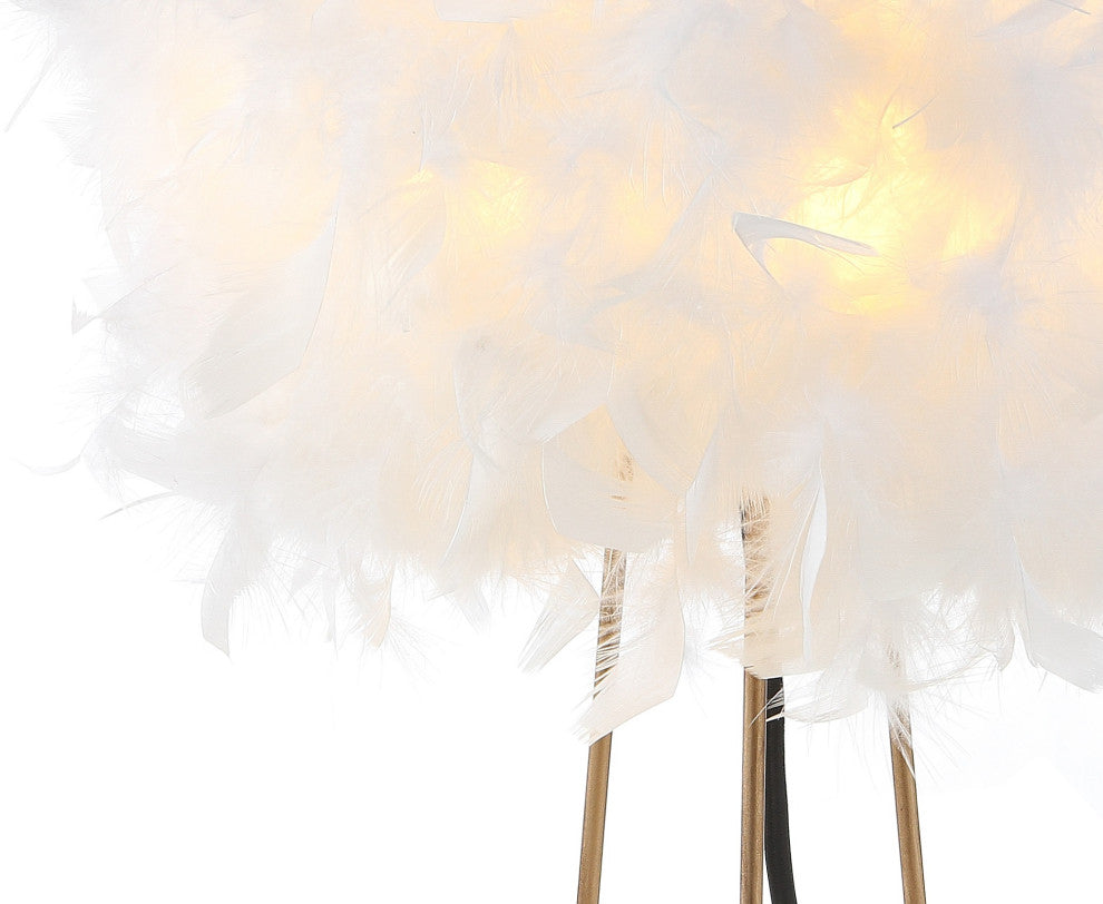 Stork 16" Feather Metal Led Table Lamp, White and Gold