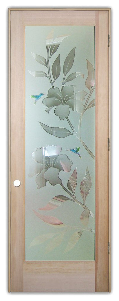 Interior Prehung Door or Interior Slab Door - Hibiscus Hummingbirds -...