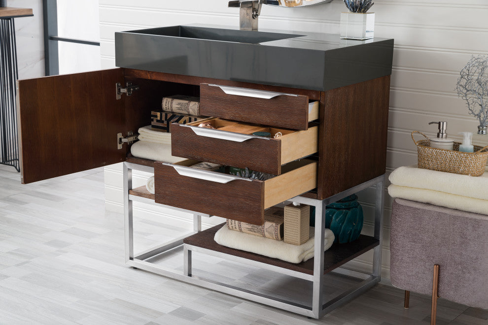 Columbia 36" Single Vanity,Coffee Oakglossy Dark Gray Surface Top,No Mirror