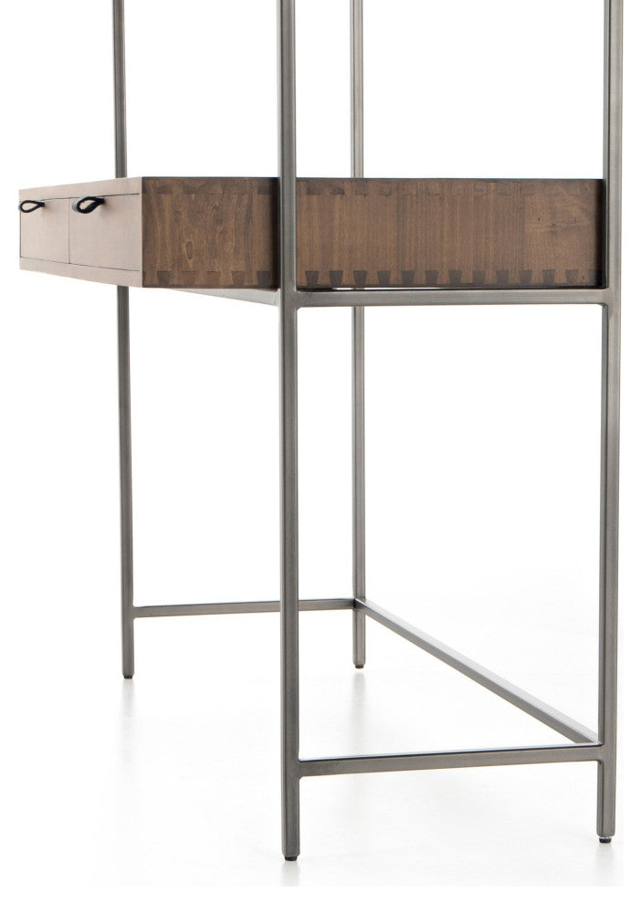 Trey Modular Wall Desk Auburn Poplar, Natural Iron, Black Leather