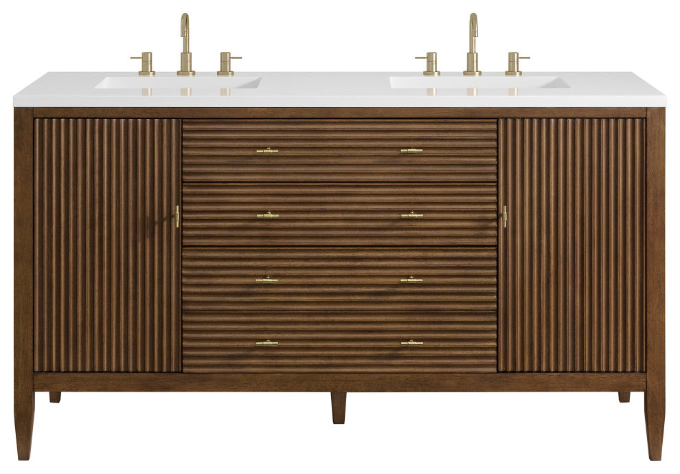 Myrrin 60" Double Vanity, Mid Century Walnut, 3 CM White Zeus Top