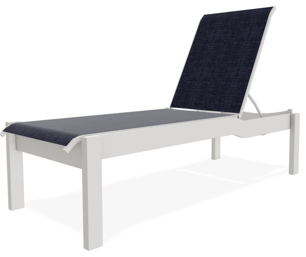Leeward Sling Stackable Outdoor Chaise Lounge, Moments Navy/Snow