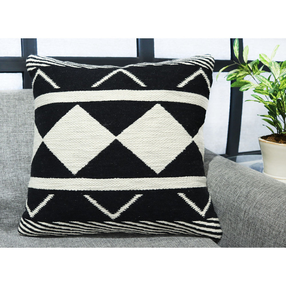 Black & White Machine Woven Brainard Throw Pillow, 20" x 20"