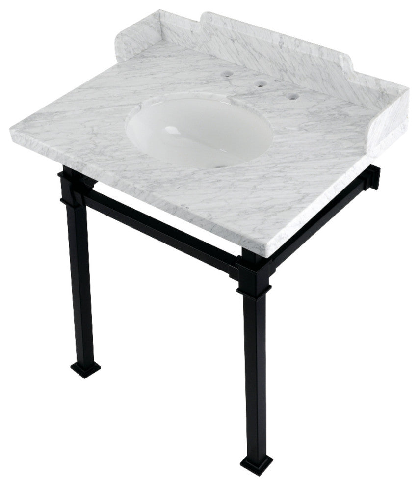 Kingston Brass LMS30MOQ0 30" Carrara Marble Console Sink, Legs