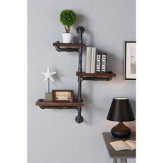 Armen Living Orton Modern Metal 30" Wall Display Shelf in Gray and Walnut