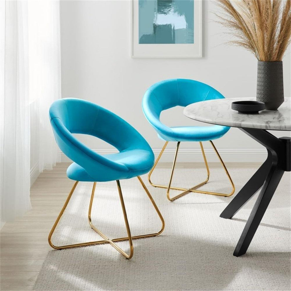 Nouvelle Performance Velvet Dining Chair Set of 2 Gold Blue