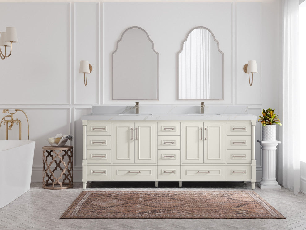 Aberdeen 84" Double Sink Bath Vanity, Alabaster 2" Calacatta Sienna