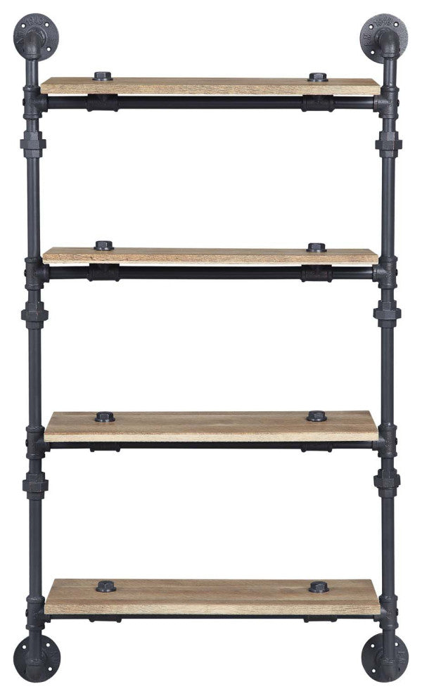 Acme Brantley Wall Rack With 4 Shelves Oak and Sandy Black Finish