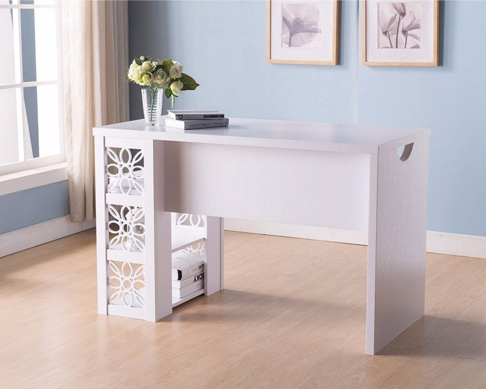 Writing/ Computer Desk With Floral Design, White