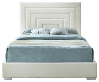 Nora Velvet Upholstered Bed, Cream, Full