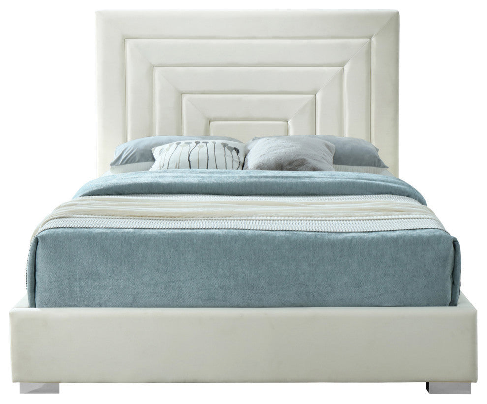 Nora Velvet Upholstered Bed, Cream, Full
