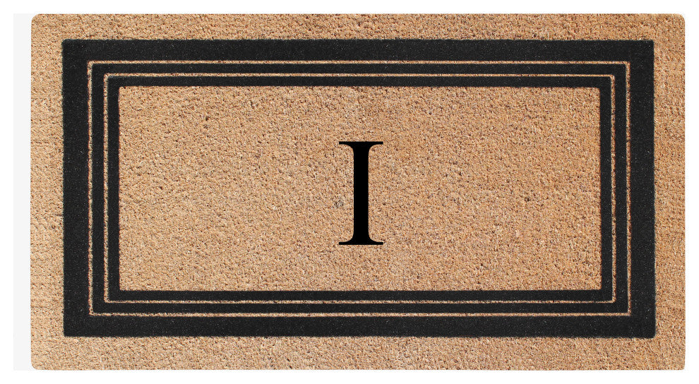 A1HC Natural Coir Monogrammed Triple Border Flock Durable Doormat, 18"x30", I