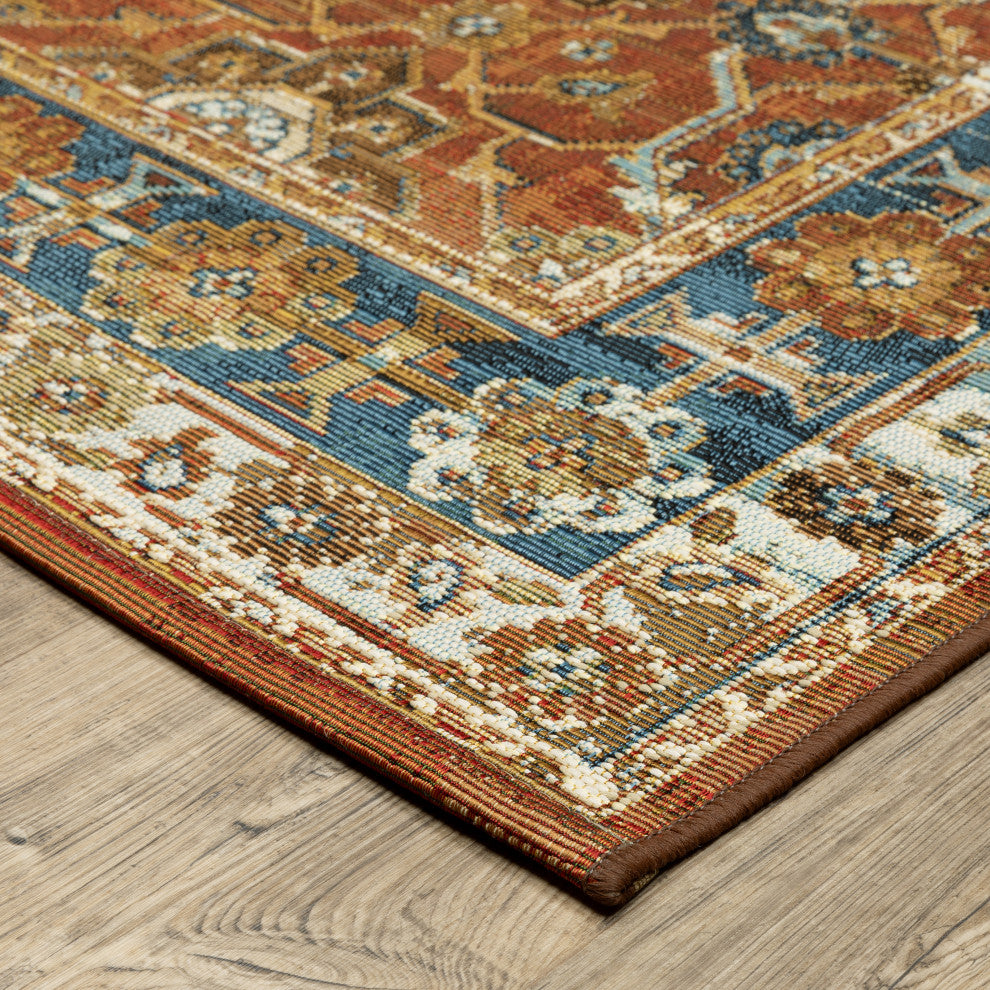 Nicholas Distressed Traditional Rust/ Blue Area Rug, 9'10" x 12'10"