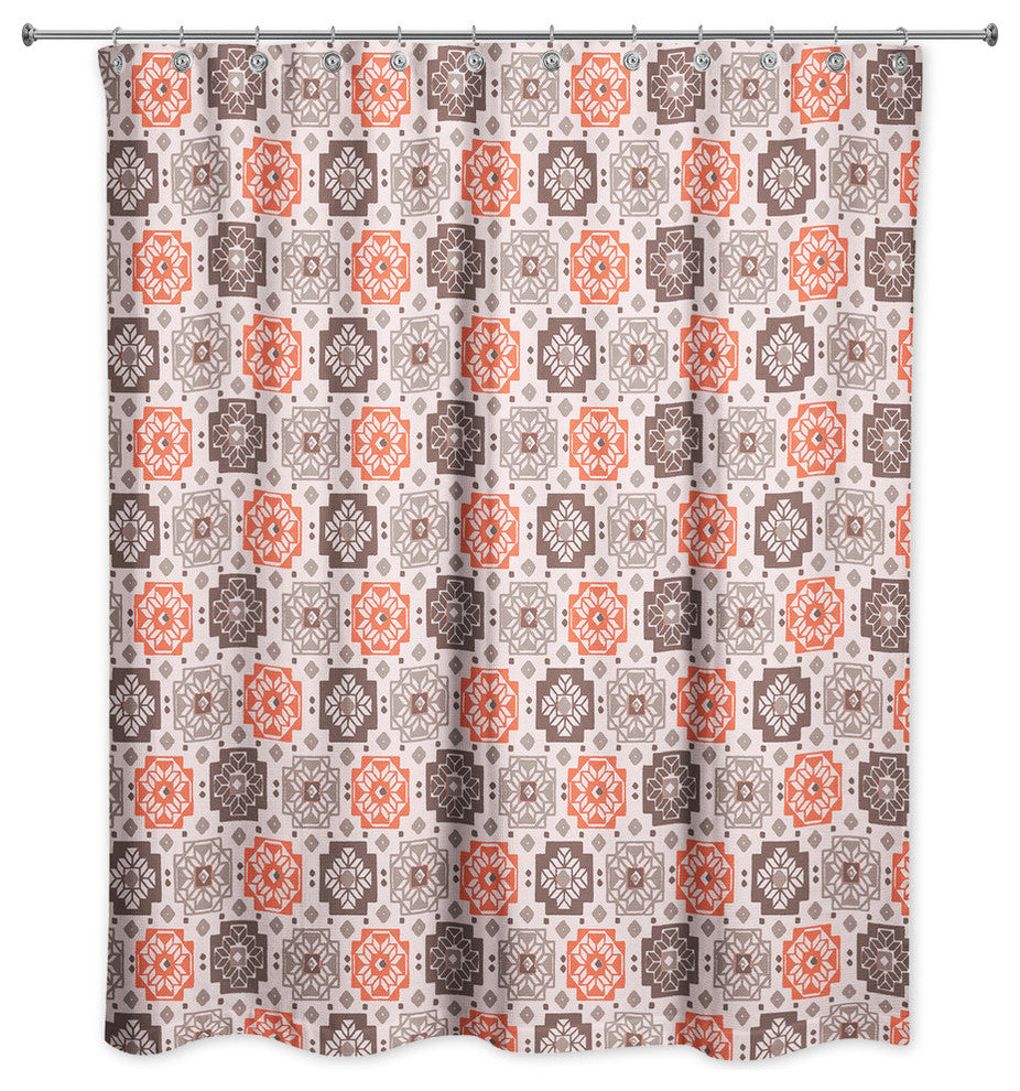 Square Flowers in Red Shower Curtain