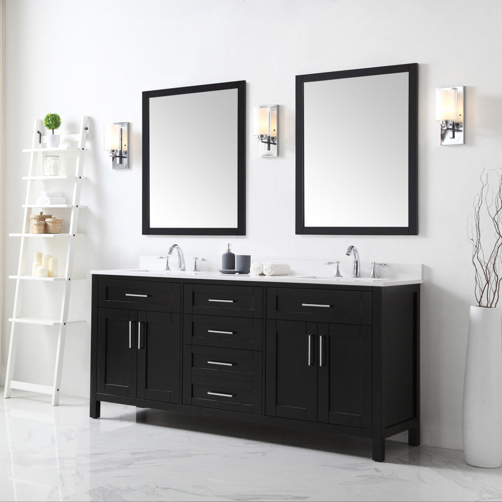 Tahoe Double Vanity Set With Mirrors, 72", Espresso With Cultured Marble Top