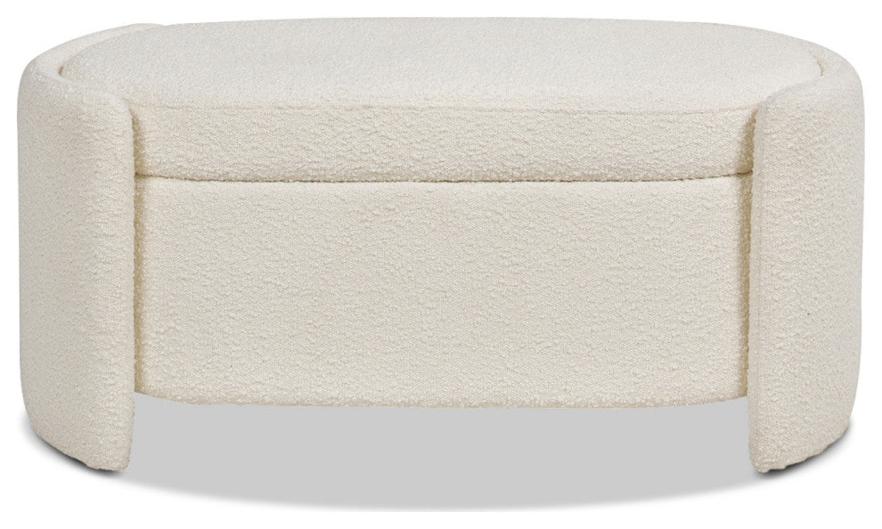 Fuji 43" Upholstered Oval Storage Bench, Ivory White Boucle