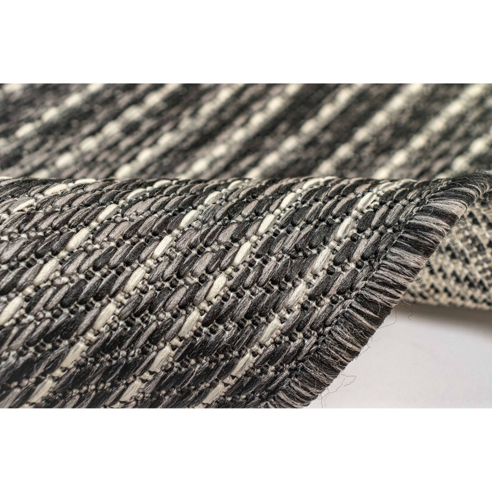Carmel Texture Stripe Indoor/Outdoor Rug, Black, 7'10"x9'10"