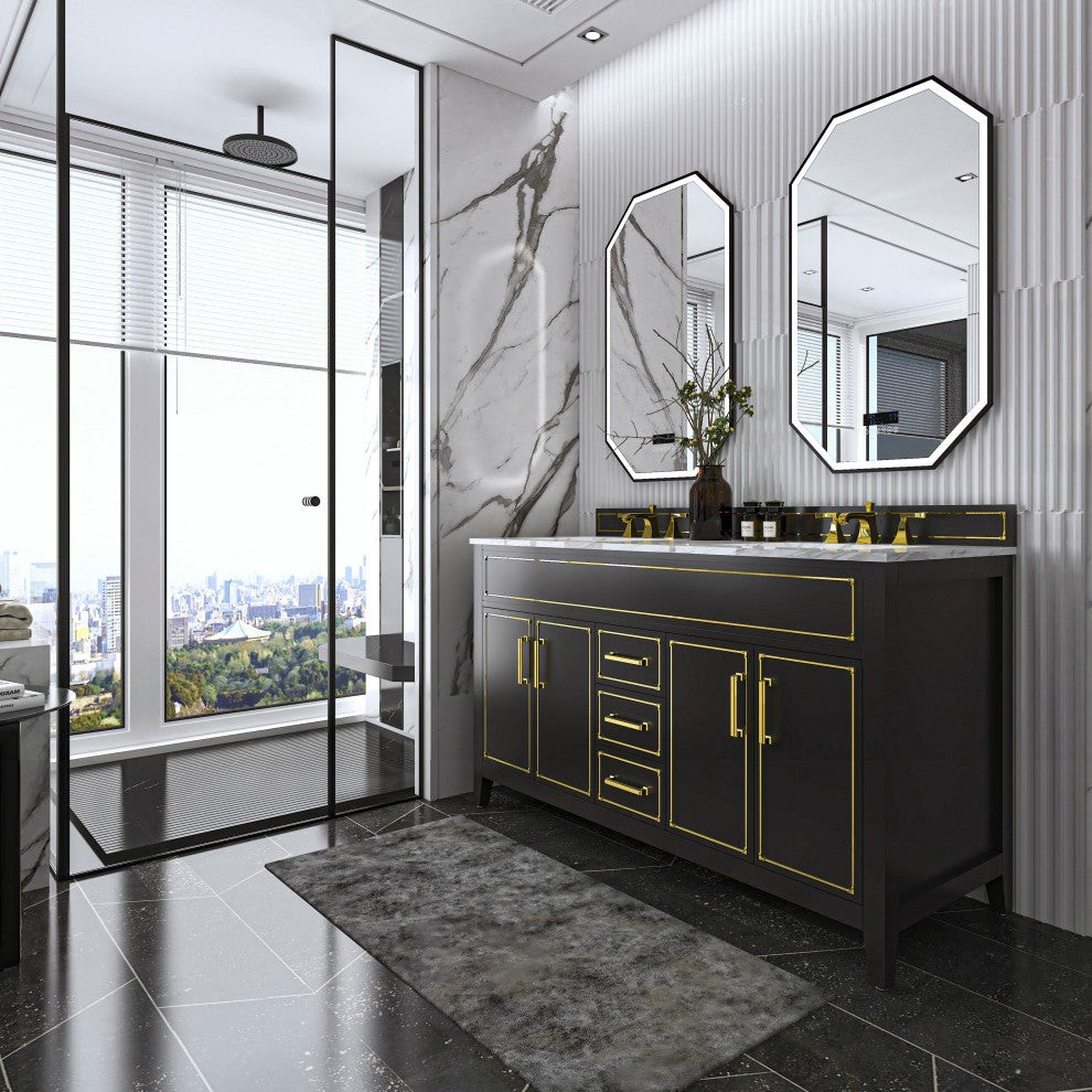 The Monaco Bathroom Vanity, Black Onyx, 60", Double Sink, Freestanding