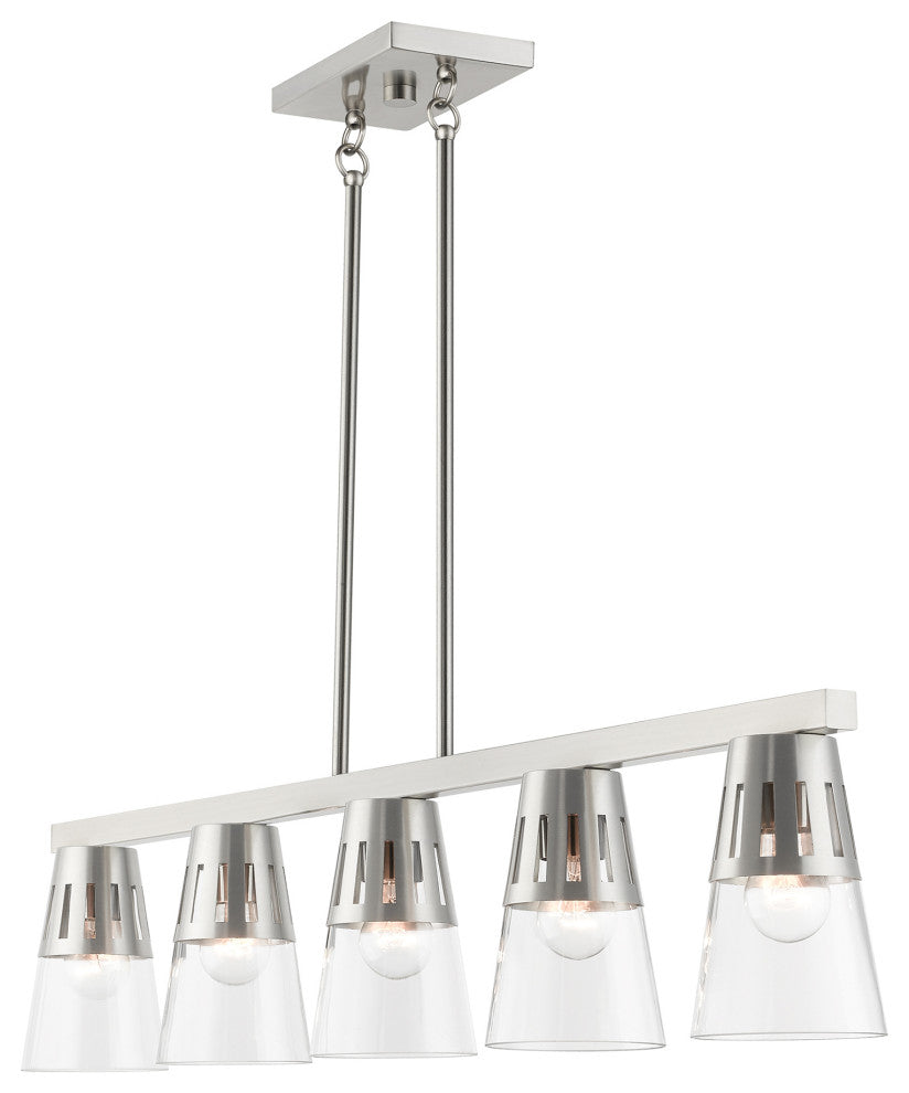 5 Light Brushed Nickel Large Linear Chandelier
