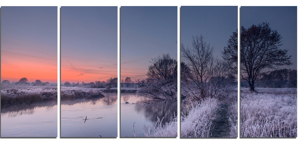 "Frosty Fall Morning Panorama" Landscape Print Wall Artwork, 5 Panels, 60"x28"