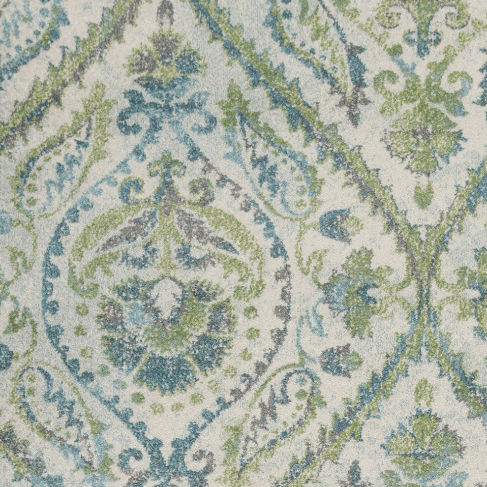 3' X 5' Green And Ivory Ogee Area Rug