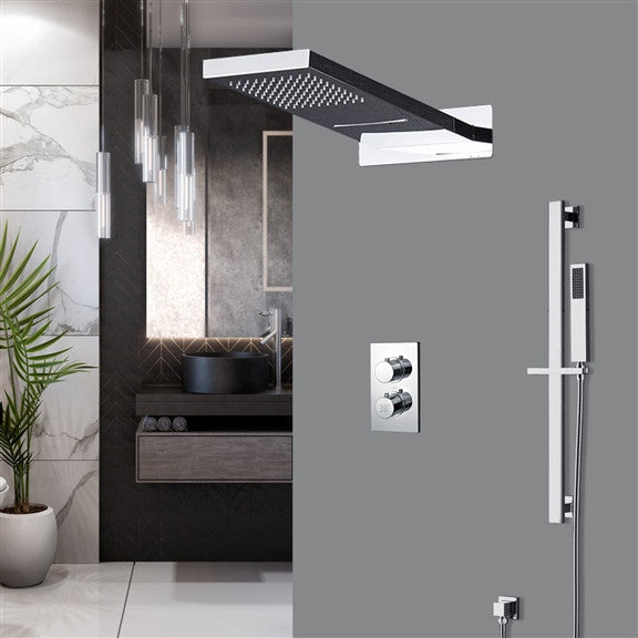 Ardea 22" Chrome Digital Rainfall Shower System, Square Handheld Shower, Non LED