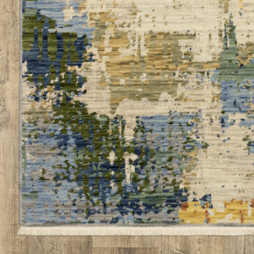 Saturn Distressed Abstract Beige/Multi Wool Blend Area Rug 6'7" x 9'6"