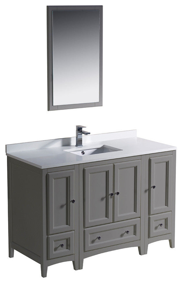 Oxford 48" Gray Traditional Bathroom Vanity, Faucet, FFT1030BN